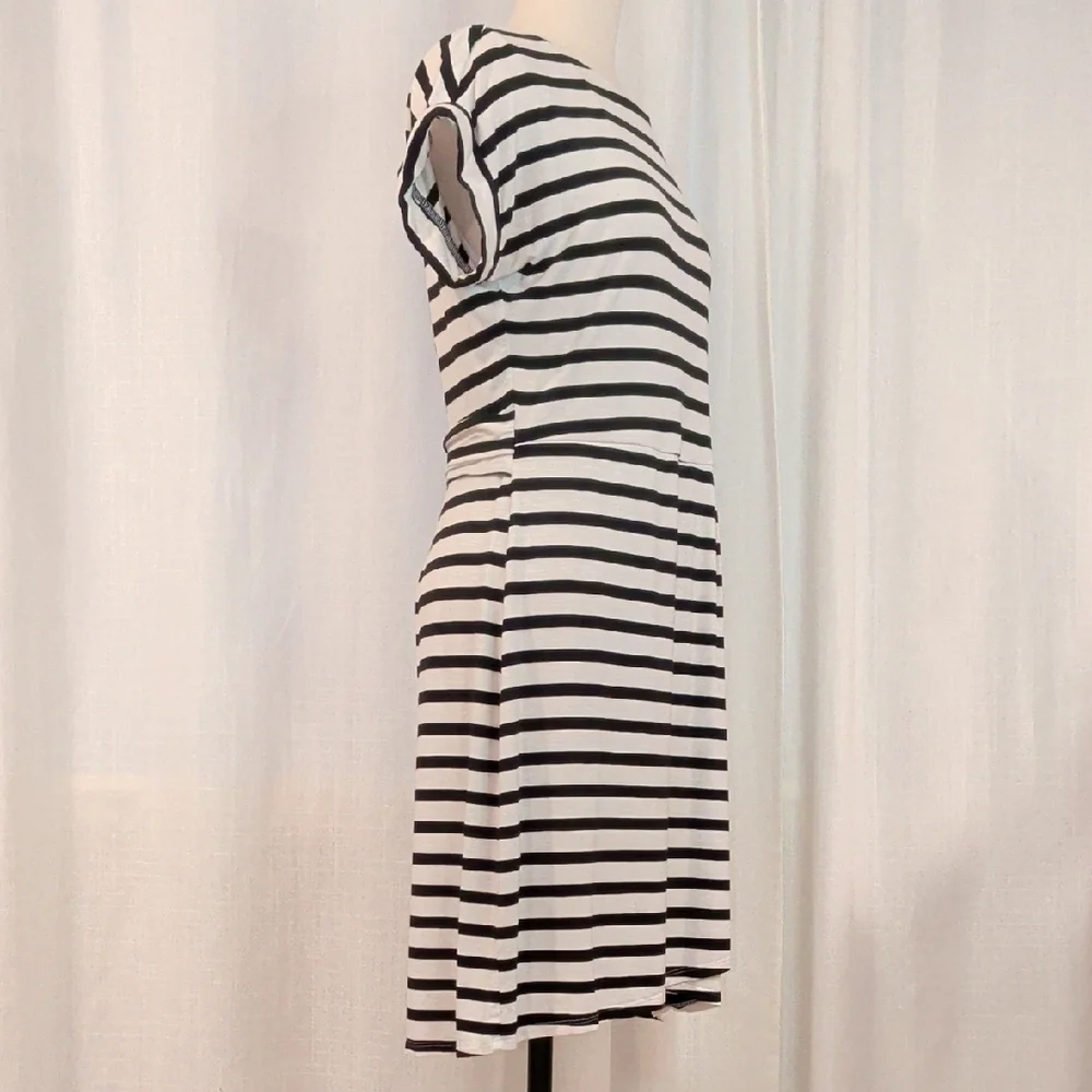 Comfy B&W Striped Wrap Dress
